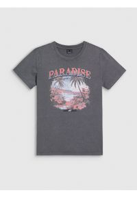 4f - 4F T-shirt regular z nadrukiem damski - szary XS. Okazja: na co dzień. Kolor: szary. Materiał: materiał, bawełna, dzianina. Wzór: nadruk. Styl: casual #1