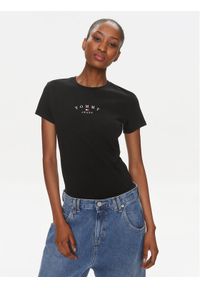 Tommy Jeans T-Shirt Essential Logo DW0DW18140 Czarny Slim Fit. Kolor: czarny. Materiał: bawełna, syntetyk
