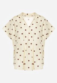 Born2be - Żółta Bluzka o Fasonie Oversize w Kropki z Bawełny Pireia. Okazja: do pracy, na co dzień. Kolor: żółty. Materiał: bawełna. Długość: długie. Wzór: kropki. Styl: casual #2