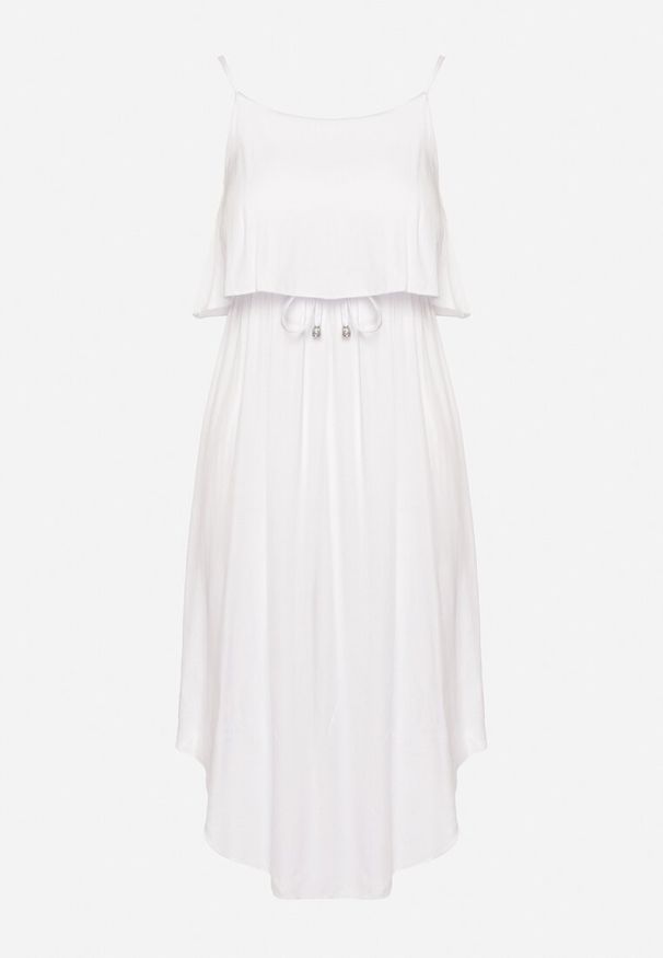 Born2be - Biała Wiskozowa Sukienka z Regulowanymi Ramiączkami i Falbanką Relata. Okazja: na spacer, na co dzień. Kolor: biały. Materiał: wiskoza. Długość rękawa: na ramiączkach. Sezon: lato. Typ sukienki: proste. Styl: klasyczny, casual, elegancki