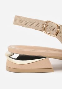 Renee - Ciemnobeżowe Czółenka Slingback VICES z Miękkiej Dzianiny na Niskim Obcasie z Wkładką Soft-Pillow Olitia. Zapięcie: pasek. Kolor: beżowy. Materiał: dzianina. Szerokość cholewki: normalna. Wzór: aplikacja. Obcas: na obcasie. Styl: glamour, elegancki. Wysokość obcasa: niski #4