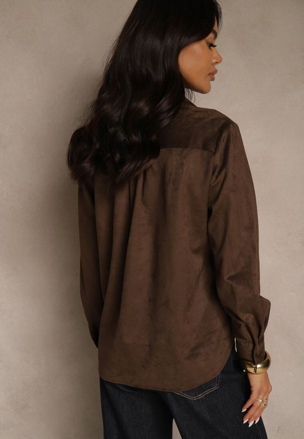 Renee - Brązowa Koszula z Imitacji Zamszu z Klapami Retilda. Okazja: na co dzień. Kolor: brązowy. Materiał: zamsz. Styl: casual, elegancki
