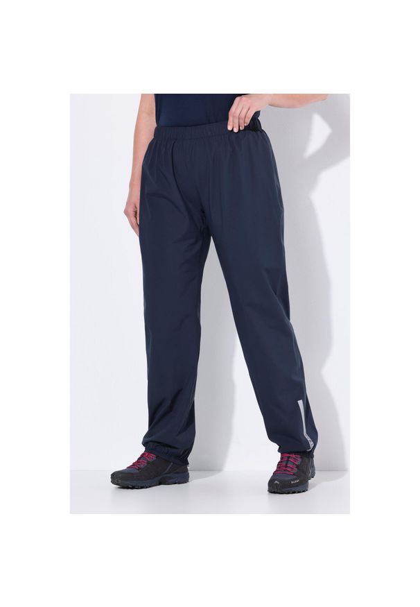 ULLA POPKEN - Damskie spodnie przeciwdeszczowe wodoodporne odblaskowy pasek elastyczny pas. Kolekcja: plus size. Kolor: niebieski. Materiał: poliester, materiał. Sezon: lato. Sport: turystyka piesza