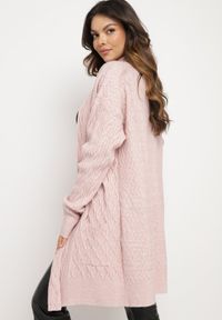 Born2be - Różowy Długi Nierozpinany Kardigan z Tłoczeniem Vaithnia. Okazja: na spotkanie biznesowe, na co dzień. Kolor: różowy. Materiał: jeans. Długość: długie. Styl: casual, elegancki, biznesowy #7