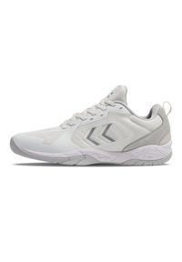 Buty halowe Hummel Speed Court. Zapięcie: sznurówki. Kolor: biały, wielokolorowy, szary. Materiał: materiał, syntetyk, tkanina. Szerokość cholewki: normalna. Sport: turystyka piesza