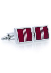 Adam Collection - Prostokątne srebrno-czerwone spinki do mankietów A275. Kolor: srebrny, wielokolorowy, czerwony #1