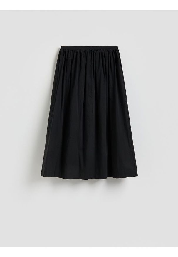 Reserved - Bawełniana spódnica midi - czarny. Kolor: czarny. Materiał: bawełna