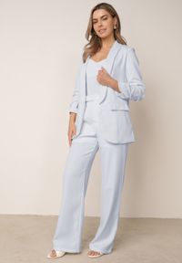Born2be - Niebieska Pudełkowa Marynarka bez Zapięcia z Marszczeniami na Rękawach Annaloa. Okazja: na co dzień, do pracy. Kolor: niebieski. Materiał: jeans, materiał. Styl: elegancki, casual, wizytowy #5