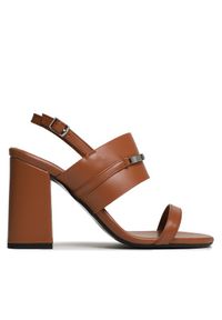 Calvin Klein Sandały Block Hl Sandal HW0HW01612 Brązowy. Kolor: brązowy. Materiał: skóra