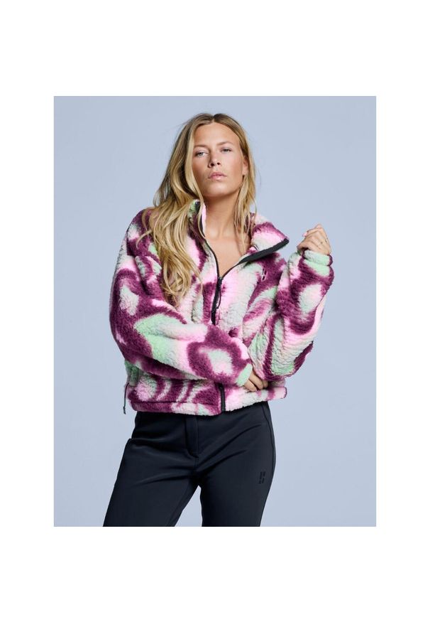 POEDERBAAS - Kurtka Fluffy - Damska - Cztery pory roku - Miś Teddy - Tie Dye Różowy Multi. Kolor: różowy. Materiał: poliester. Wzór: motyw zwierzęcy, nadruk. Sezon: zima. Sport: narciarstwo
