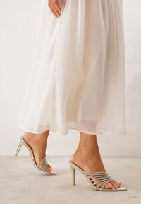 Born2be - Złote Eleganckie Klapki na Szpilce z Paseczkami z Cyrkoniami Naothera. Okazja: na randkę, na wesele, na ślub cywilny. Kolor: złoty. Obcas: na szpilce. Styl: elegancki #7