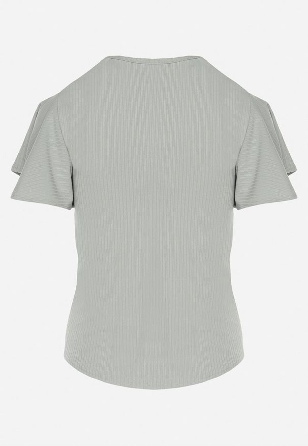 Born2be - Zielona Bluzka z Szerokimi Rękawami Sunevia. Okazja: na co dzień. Typ kołnierza: dekolt w kształcie V. Kolor: zielony. Materiał: jeans. Styl: casual, elegancki