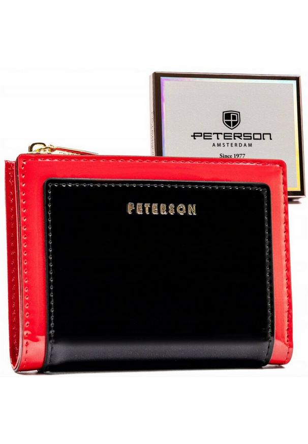 Portfel damski Peterson PTN 003-LAK czarno-czerwony. Kolor: wielokolorowy, czarny, czerwony. Materiał: skóra ekologiczna