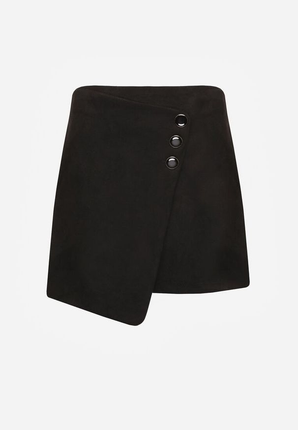 Renee - Czarna Trapezowa Spódnica o Kopertowym Kroju z Guzikami Ilaraeth. Okazja: na co dzień. Kolor: czarny. Styl: casual, elegancki, klasyczny