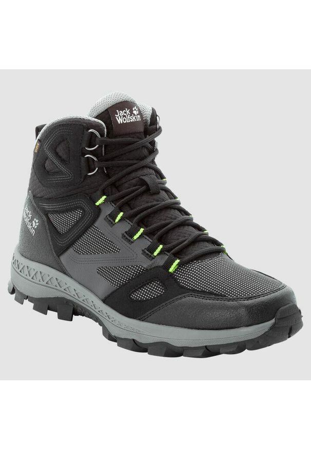 Buty trekkingowe męskie Jack Wolfskin Downhill. Wysokość cholewki: za kostkę. Kolor: wielokolorowy, czarny, szary. Materiał: syntetyk, materiał. Szerokość cholewki: normalna