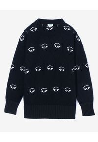 Kenzo - KENZO - Czarny sweter Multi-Eye. Kolor: czarny. Materiał: wełna, jeans. Długość rękawa: długi rękaw. Długość: długie. Wzór: aplikacja #7