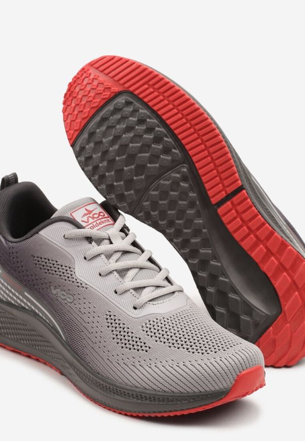 Born2be - Szaro-Czerwone Buty Sportowe Sneakersy z Siateczki na Piankowej Podeszwie Saralia. Okazja: na co dzień. Kolor: szary. Materiał: jeans. Szerokość cholewki: normalna