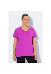 ULLA POPKEN - Damskie Bluzka funkcyjna wąska dekolt w szpic rękaw 1/2 z recyklingu. Kolekcja: plus size. Kolor: różowy. Materiał: poliester, elastan, materiał #1