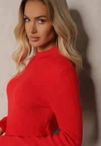 Renee - Czerwony Dzianinowy Prążkowany Sweter z Wiskozą Nikiga. Okazja: do pracy, na spotkanie biznesowe, na co dzień. Kolor: czerwony. Materiał: wiskoza, dzianina, prążkowany. Długość rękawa: długi rękaw. Długość: długie. Styl: casual, elegancki, biznesowy #3