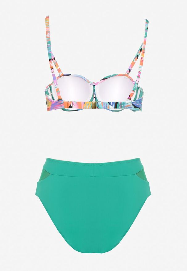Born2be - Ciemnozielone Bikini Biustonosz i Majtki Figi z Abstrakcyjnym Wzorem Arinira. Kolor: zielony