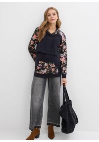 bonprix - Miękka bluza 2 w 1, ciążowa i do karmienia piersią. Typ kołnierza: kaptur. Kolekcja: moda ciążowa. Kolor: czarny. Materiał: dresówka, dzianina. Długość rękawa: długi rękaw. Długość: długie. Wzór: prążki #3