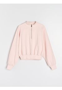 Sinsay - Krótka bluza ze stójką - różowy. Typ kołnierza: kołnierzyk stójkowy. Kolor: różowy. Długość: krótkie