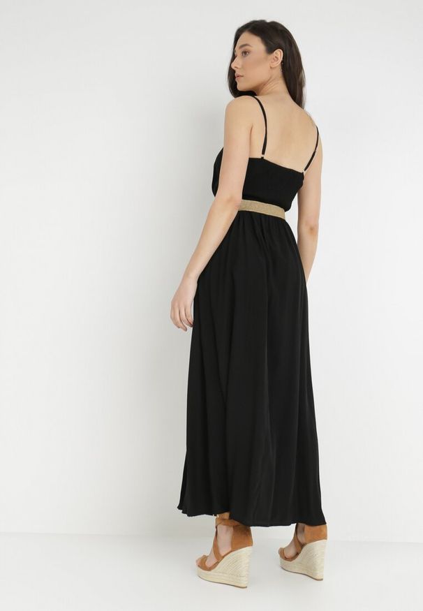 Born2be - Czarna Sukienka z Paskiem Chrysaleia. Okazja: na co dzień. Kolor: czarny. Długość rękawa: na ramiączkach. Wzór: gładki. Sezon: lato. Typ sukienki: proste. Styl: casual. Długość: maxi