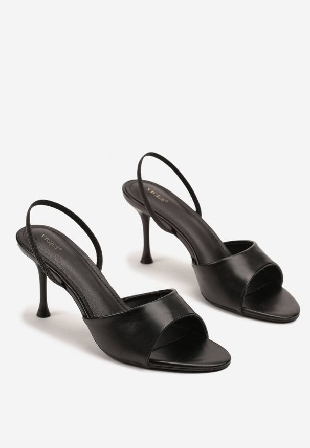 Born2be - Czarne Sandały Vices na Szpilce z Elastycznym Paskiem na Piętę Evisolla. Okazja: na co dzień. Zapięcie: pasek. Kolor: czarny. Materiał: jeans. Obcas: na szpilce. Styl: klasyczny, elegancki, casual. Wysokość obcasa: średni