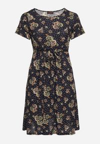 Born2be - Granatowo-Beżowa Rozkloszowana Sukienka w Kwiatowy Wzór Lumilisse. Okazja: na co dzień, na spacer. Kolor: niebieski. Wzór: kwiaty. Styl: klasyczny, casual, elegancki #5