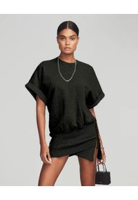 RETROFETE - Czarna sukienka mini Coleen. Kolor: czarny. Materiał: tkanina, bawełna, prążkowany, materiał. Typ sukienki: dopasowane, asymetryczne. Styl: klasyczny, vintage. Długość: mini #1