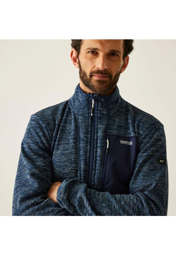 Regatta - Bluza męska rozsuwana Baslinn. Kolor: niebieski, turkusowy, wielokolorowy. Materiał: dzianina, polar, materiał. Wzór: melanż. Sport: turystyka piesza