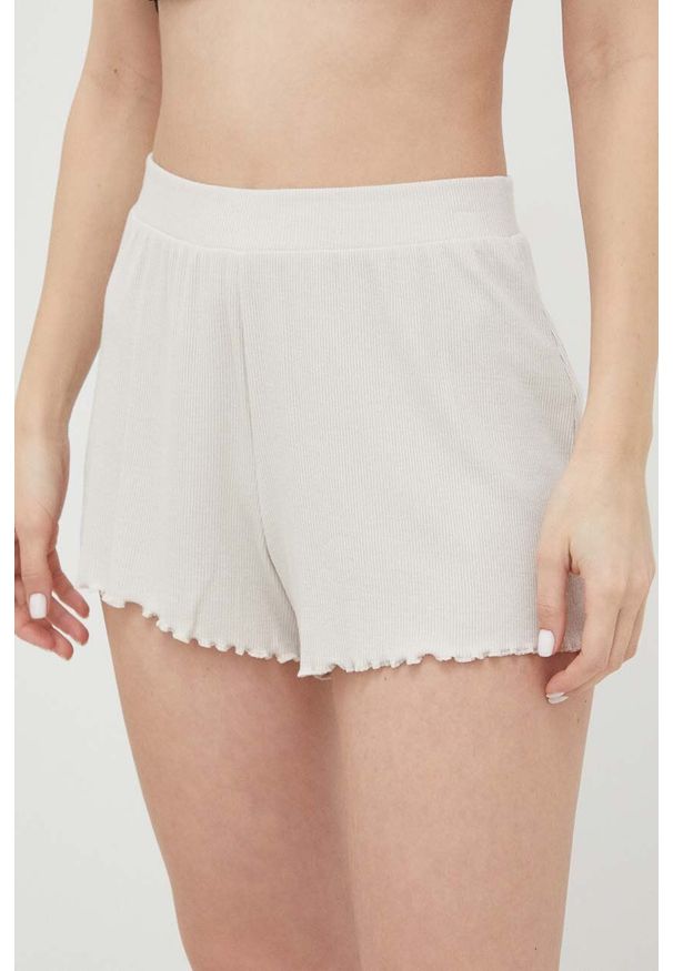 Abercrombie & Fitch szorty piżamowe damskie kolor beżowy. Kolor: beżowy. Materiał: dzianina