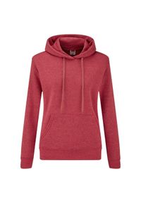 FRUIT OF THE LOOM - Dopasowana Bluza Damska Kaptur. Kolor: czerwony. Wzór: nadruk