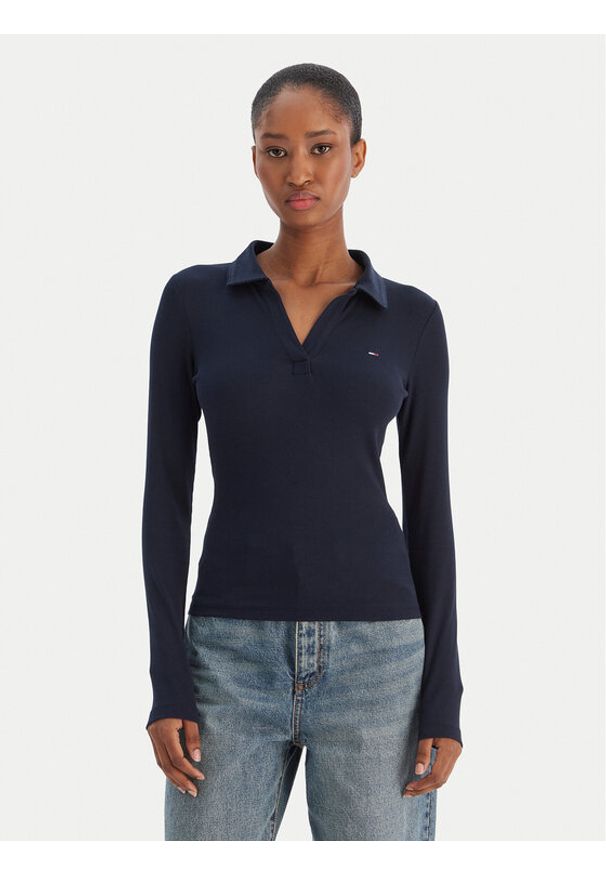 Tommy Jeans Bluzka Essential DW0DW21933 Granatowy Slim Fit. Kolor: niebieski. Materiał: bawełna
