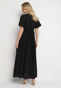 Born2be - Czarna Wiskozowa Sukienka z Metaliczną Nicią i Haftem Nelvesia. Okazja: na co dzień. Kolor: czarny. Materiał: wiskoza. Wzór: haft. Sezon: wiosna. Styl: klasyczny, casual, elegancki #4