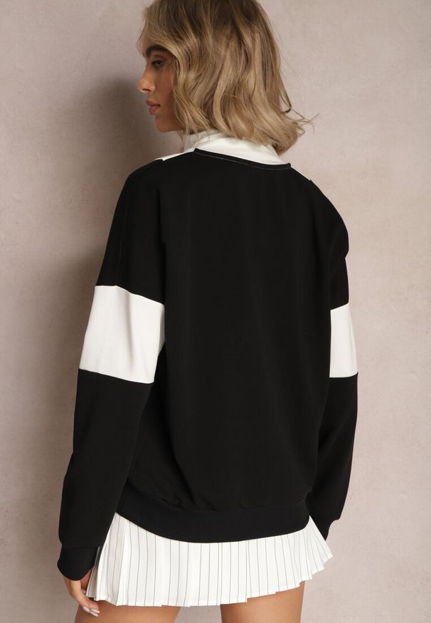 Renee - Czarna Bawełniana Bluza z Suwakiem w Stylu Polo Torellia. Okazja: do domu. Typ kołnierza: polo. Kolor: czarny. Materiał: bawełna. Długość: krótkie