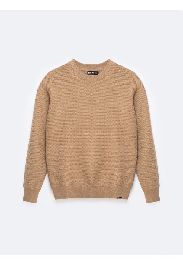 Big-Star - Sweter męski o teksturalnym splocie bawełniany brązowy Reylon 802. Okazja: na co dzień. Kolor: brązowy. Materiał: bawełna. Wzór: ze splotem. Styl: elegancki, casual, klasyczny