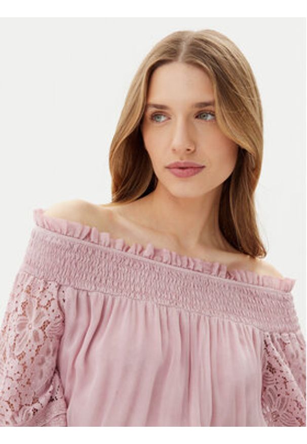Guess Bluzka W5GH0S WE550 Różowy Regular Fit. Kolor: różowy. Materiał: wiskoza