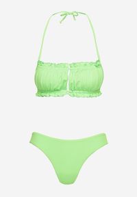 Born2be - Jasnozielone Bikini Wiązany Biustonosz z Marszczeniem Majtki Typu Figi Folilisse. Kolor: zielony. Wzór: aplikacja #5