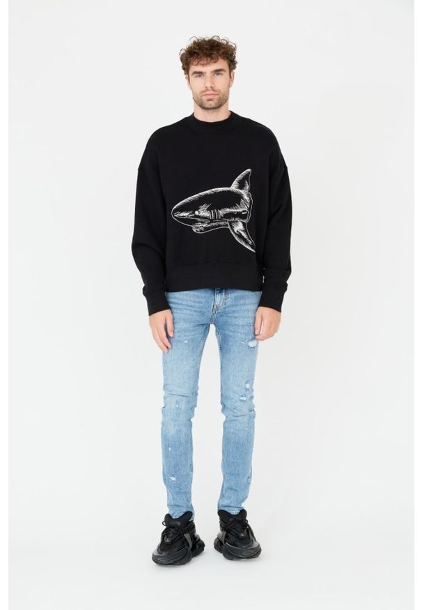 PALM ANGELS Czarna bluza Split Shark Crew. Kolor: czarny
