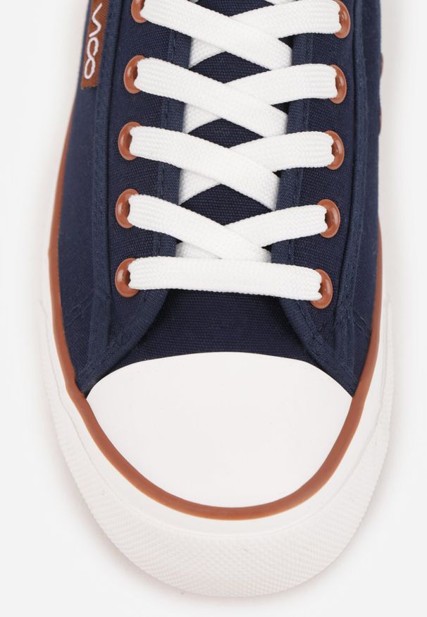 Born2be - Granatowe Klasyczne Trampki do Kostki z Lamówką przy Podeszwie Kasiope. Okazja: na co dzień. Kolor: niebieski. Materiał: jeans. Styl: klasyczny
