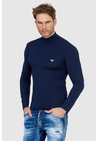 Emporio Armani - EMPORIO ARMANI Granatowy longsleeve męski ze stójką. Typ kołnierza: kołnierzyk stójkowy. Kolor: niebieski. Długość rękawa: długi rękaw