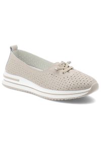 Półbuty damskie S.Barski, lekka konstrukcja perforowana cholewka sznurowanie elastyczna podeszwa miękkie wnętrze, beżowe, LR61-7044. Okazja: na co dzień. Zapięcie: sznurówki. Kolor: beżowy. Materiał: jeans. Szerokość cholewki: normalna. Sezon: wiosna, lato. Obcas: na platformie. Styl: casual, elegancki, klasyczny #1