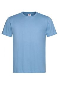 Stedman - Jasny Niebieski Bawełniany T-Shirt Męski Bez Nadruku -STEDMAN- Koszulka, Krótki Rękaw, Basic, U-neck. Okazja: na co dzień. Kolor: niebieski. Materiał: bawełna. Długość rękawa: krótki rękaw. Długość: krótkie. Styl: casual