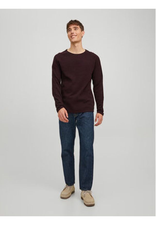 Jack & Jones - Jack&Jones Sweter 12157321 Bordowy Regular Fit. Kolor: czerwony. Materiał: bawełna