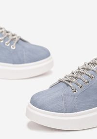 Renee - Niebieskie Sneakersy Sznurowane Ozdobione Cyrkoniami na Grubej Podeszwie Dessia. Nosek buta: okrągły. Kolor: niebieski. Wzór: aplikacja #3