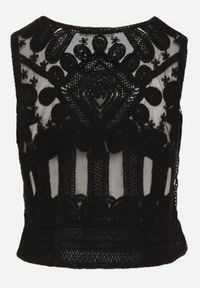 Born2be - Czarny Haftowany Top z Bawełną Elnesta. Okazja: na imprezę. Kolor: czarny. Materiał: bawełna. Wzór: haft. Styl: elegancki #3