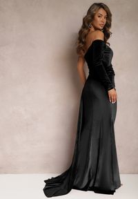 Renee - Czarna Asymetryczna Sukienka Maxi z Ozdobnym Marszczeniem i Trenem Cirielle. Kolor: czarny. Typ sukienki: asymetryczne. Długość: maxi #5
