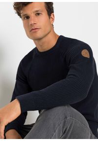 bonprix - Sweter o luźnym splocie z bawełny z recyklingu. Kolor: niebieski. Materiał: bawełna. Wzór: ze splotem #3