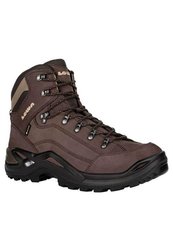 Buty trekkingowe męskie Lowa Renegade Mid Gtx. Wysokość cholewki: za kostkę. Zapięcie: sznurówki. Kolor: brązowy. Materiał: skóra. Szerokość cholewki: normalna. Sport: turystyka piesza